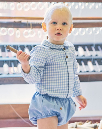 Babidu AW19 Baby Blue Check Shirt & Shorts Set