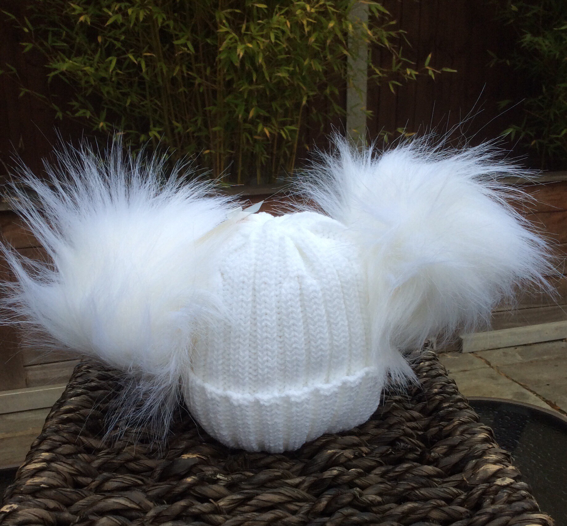 white faux fur hat