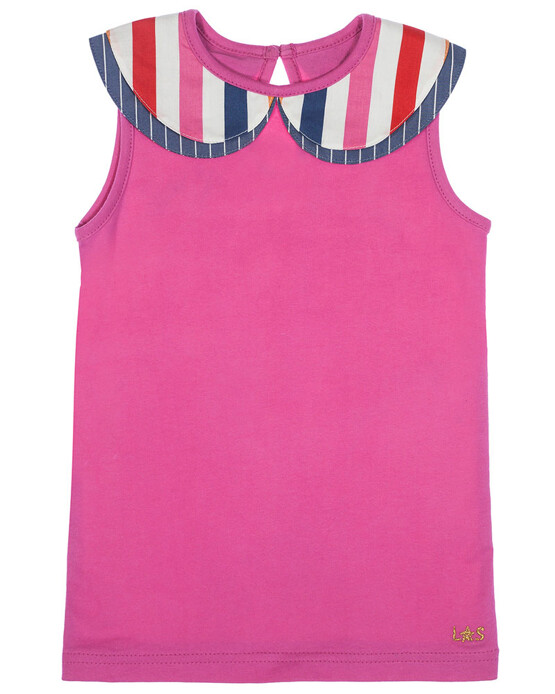 Lilly & Sid Cerise Pink Girls Short Sleeve Top with Multi Layered Collar