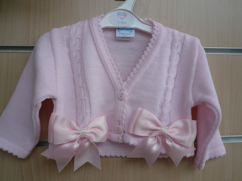 kinder pink bow cardigan