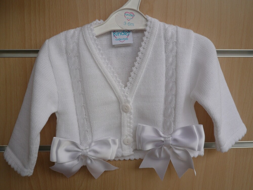 Spanish Style Balero Bow Cardigan for Baby Girl – White