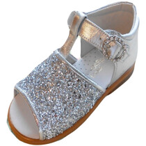 Pretty Originals Silver glitter leather sandals with diamante buckle