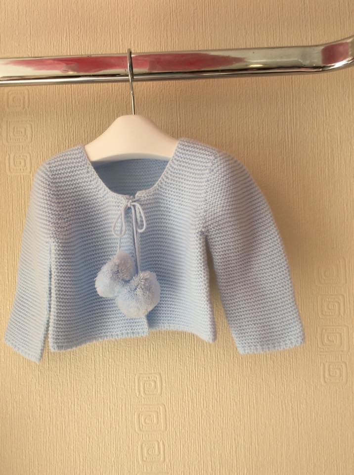 Spanish Knit Pom Pom Cardigan – Baby Blue