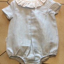 Babidu Blue Gingham Romper with White Frill Collar