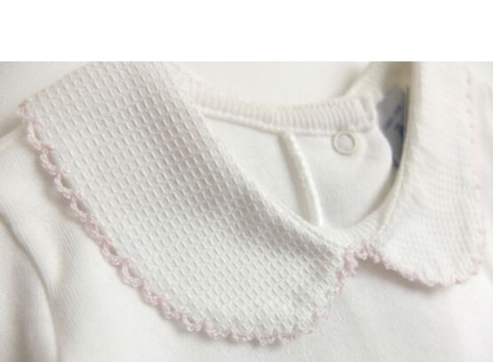 Peter Pan Pique Collar Vest / Body – White with Pink edging – by Babidu