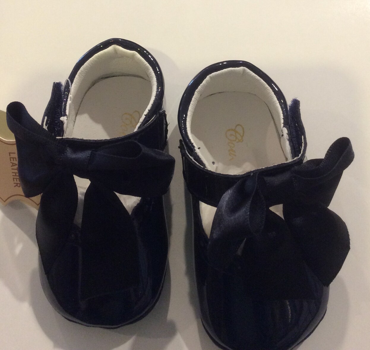 Couche Tot Baby Girl Leather Mary Jane Bow Pram Shoes – Navy