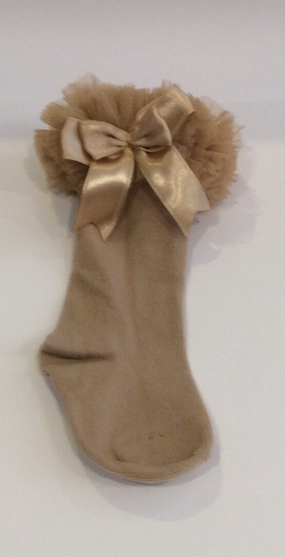 Couche Tot Girls Camel Cotton Socks with Tulle Frill