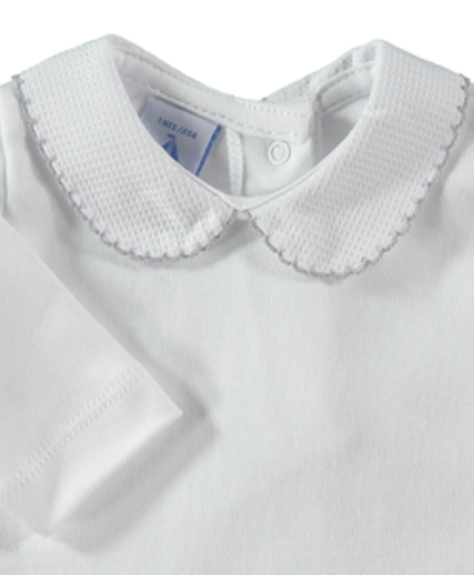 Babidu Peter Pan Collar Vest / Body – White with Grey