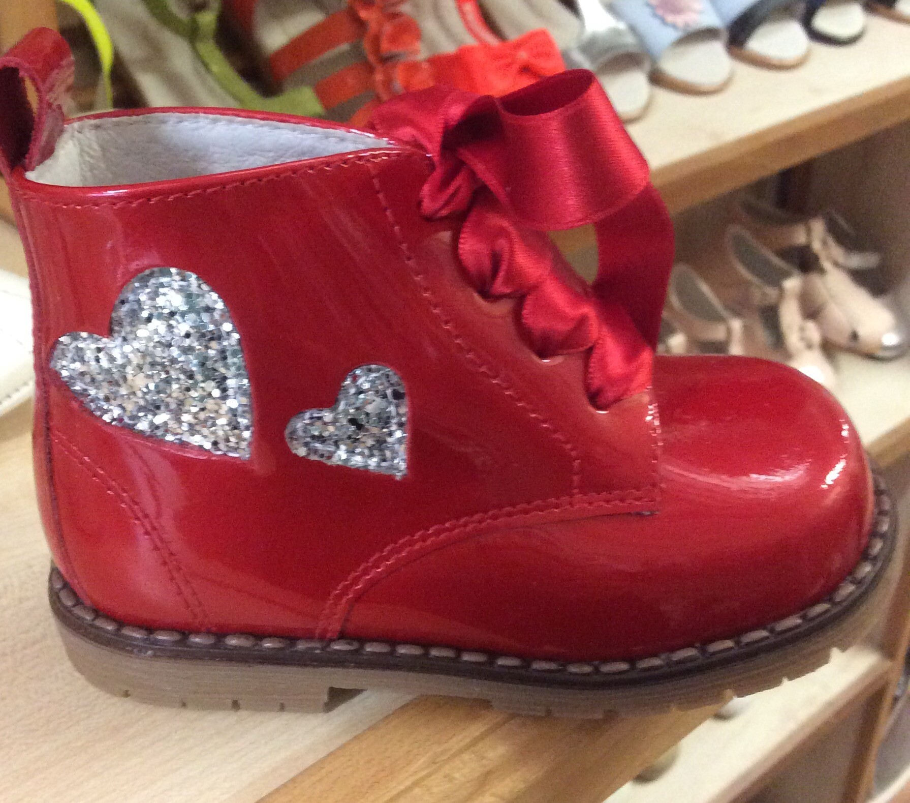 Pretty Originals Red Boots with Glitter Silver Heart