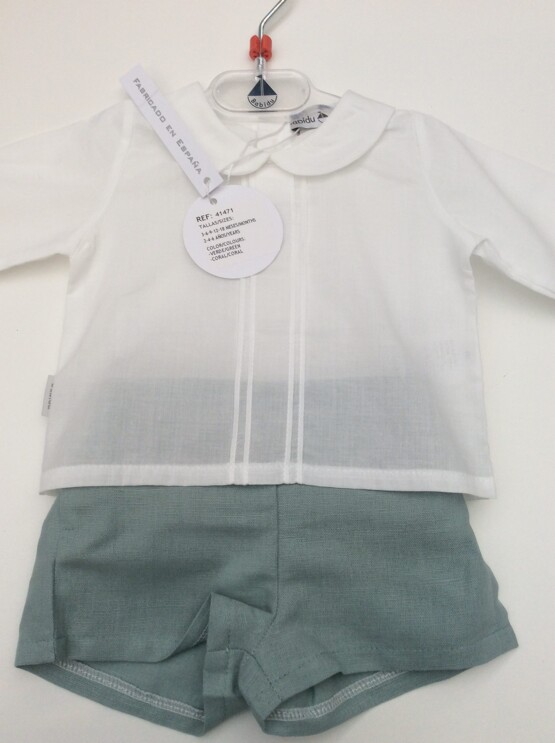 Babidu Green Shorts and White Peter Pan Collar Shirt Set Ref 41471