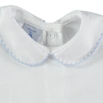 Peter Pan Pique Collar Vest / Body –  White with blue trim – by Babidu