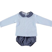 Babidu Baby 2 Piece Blue Check Set – Shorts and Peter Pan Collar Top