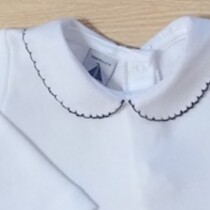 Babidu Peter Pan Collar Vest / Body – White with Navy