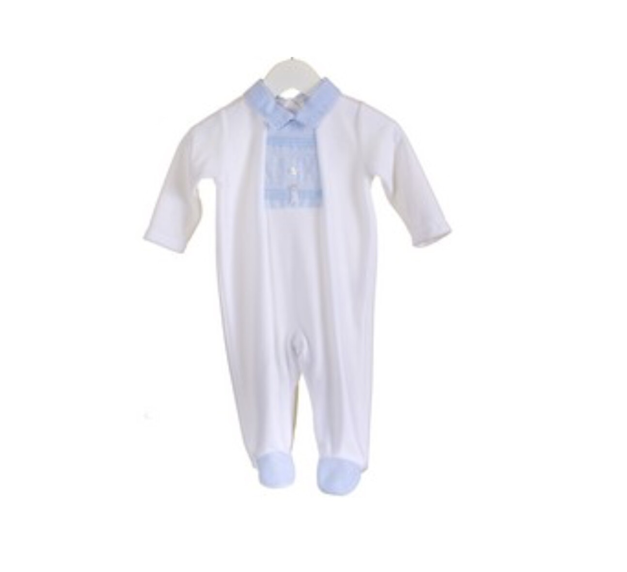 Blues Baby White Velour Romper with Blue Detail