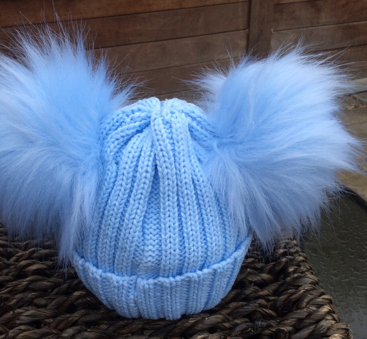 Double Pom Pom Baby Hat – Baby Blue