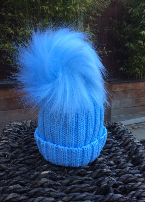 Pom Pom Faux Fur Hat – Baby Blue