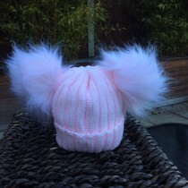 Double Pom Pom Faux Fur Hat – Pink