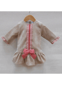 Sardon Winter Dress - Camel with Peach bow Details