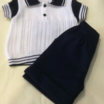 Pretty Originals Boys Navy and White Summer  Knit Shorts Set