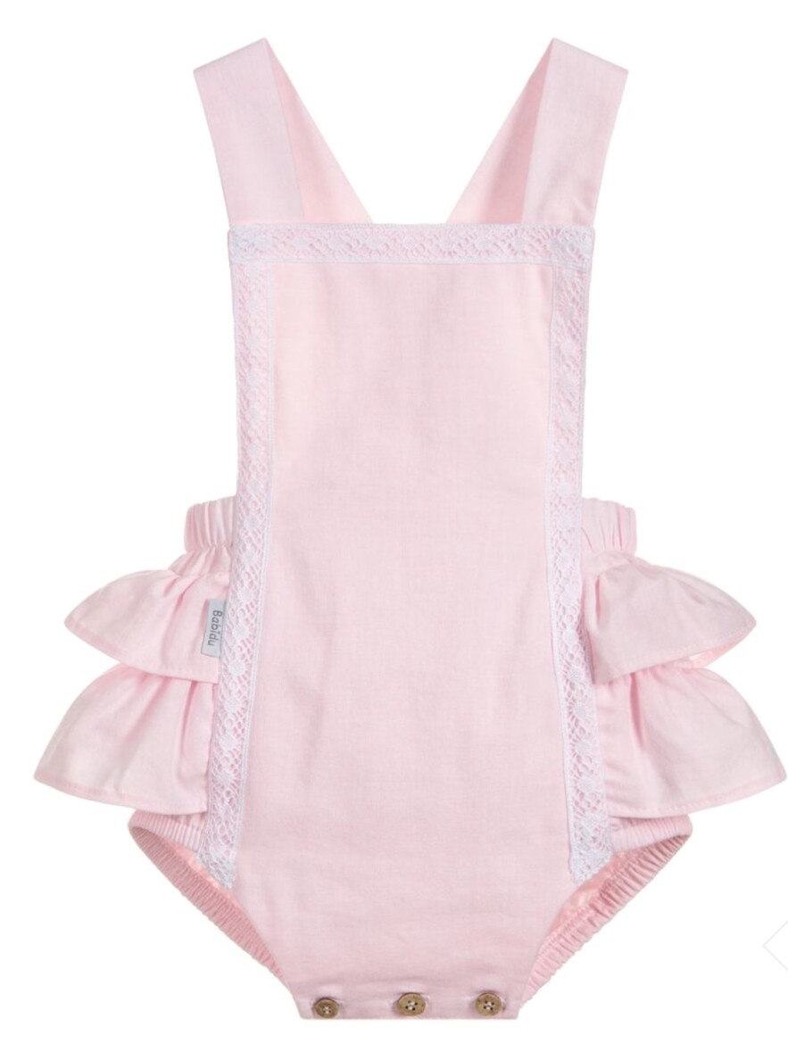 Babidu Ruffle Back Pink Romper with Lace Detail Ref 11120