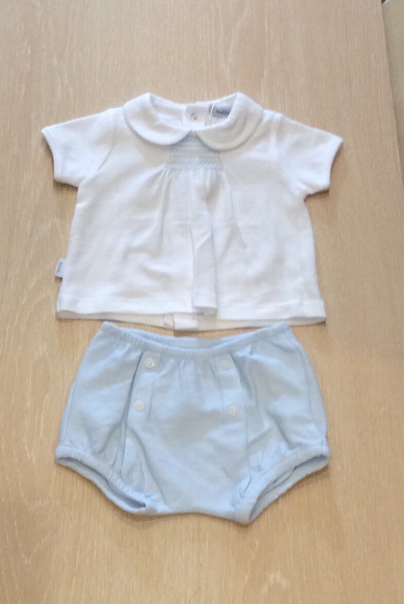 Baby Boy Spanish Style Blue Knitted 2 Piece Set with Peter Pan Collar.