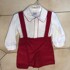 Pretty Originals Red Short Dungaree & Long Sleeve Peter Pan Collar Shirt
