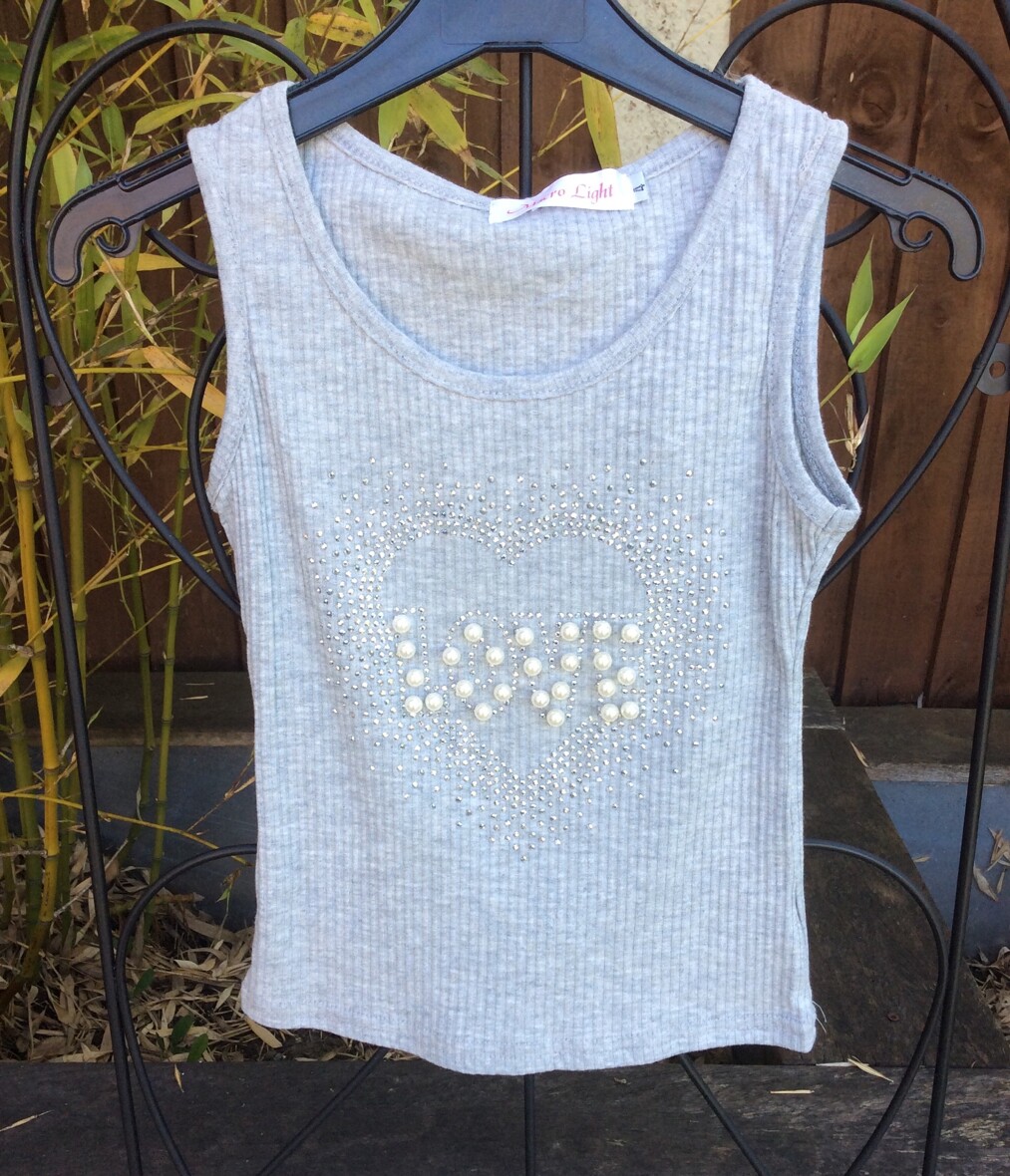 Girls Glitter & Pearls Grey Summer Vest Top