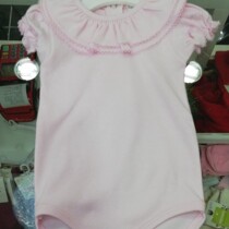 Beautiful Frill Collar Baby Vest / Body – All Pink Short Sleeve