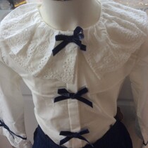 Newness Couture Winter Cream Frill Collar Blouse with Navy Detailing