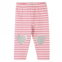Hatley Baby Girl Pink & White Striped Leggings with Silver Glitter Heart on Front