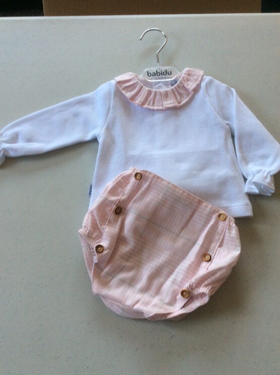 Babidu Baby Girls / Girls Frill Collar Pink and White Shorts Set
