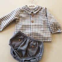 Babidu AW19 Baby Blueish Grey Check Shirt & Shorts Set
