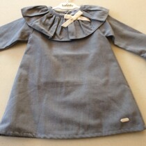 Babidu Frill Collar 3/4 Long Sleeve Blueish Grey Dress